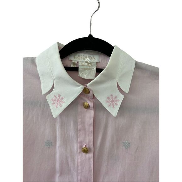 Vintage Escada Embroidered Snowflake Cotton Button-Up Blouse Pink Women’s Size 3 - Picture 2 of 8